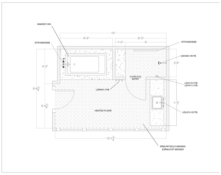 Office Bathroom — plumbing, fixture & tile plans